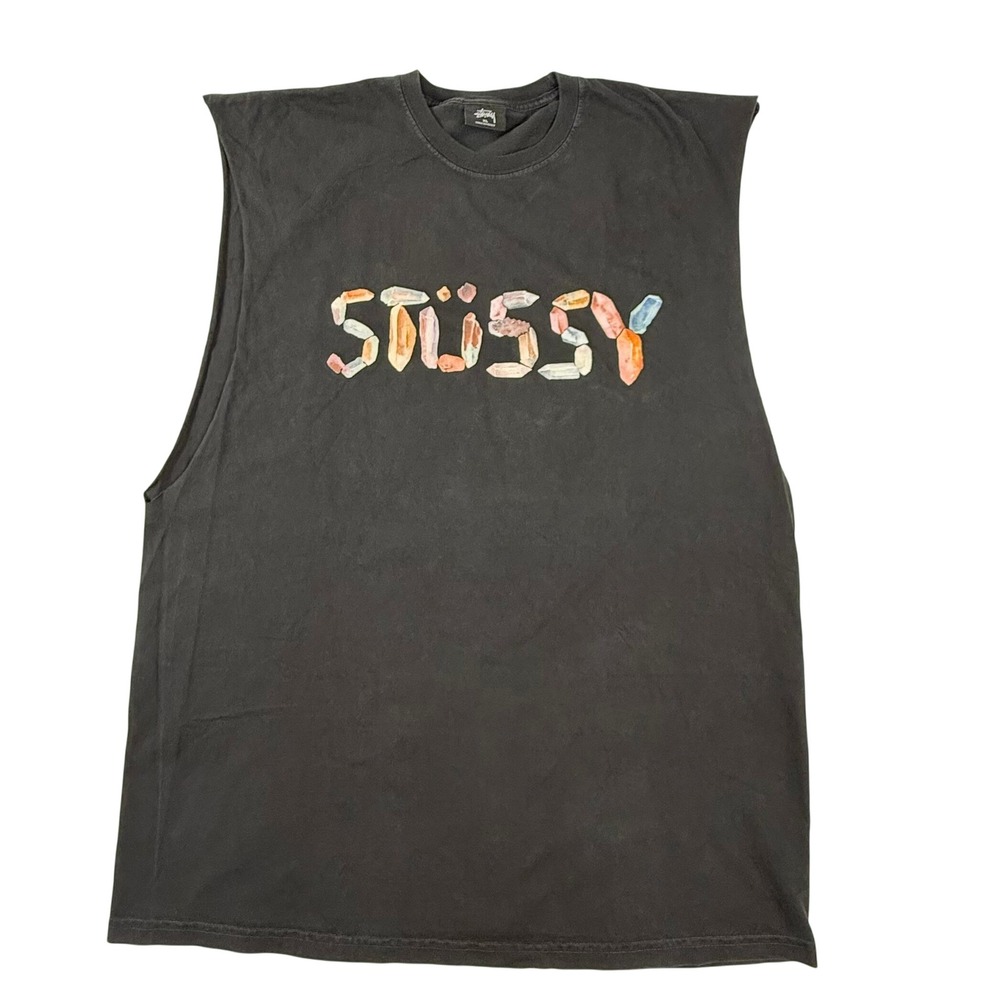 Stussy Mens Higher States of Consciousness Crystal Graphic Muscle Tee Black XL